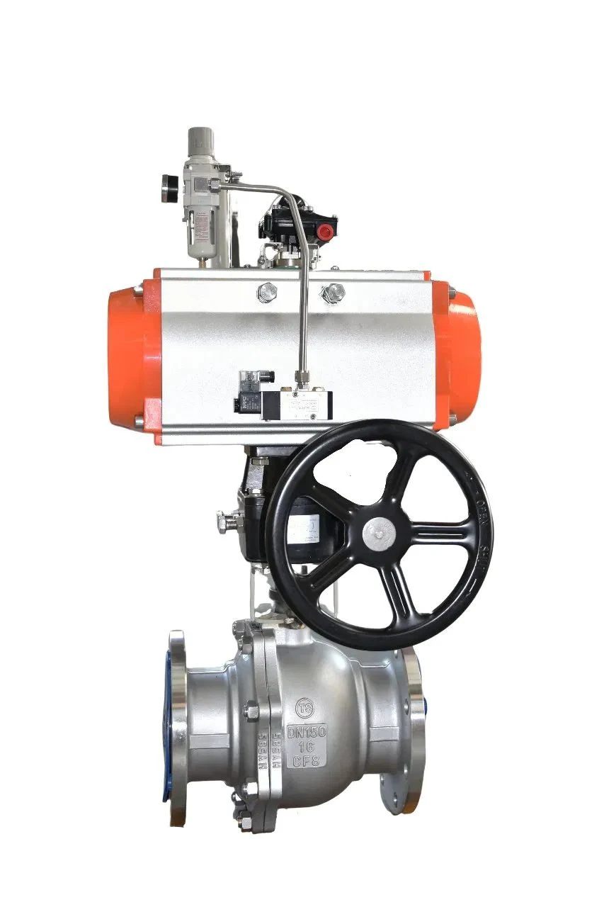 2 Way Double Flange Type Remote Operated Stainless Steel 304 Pneumatic Actuated Ball Valve