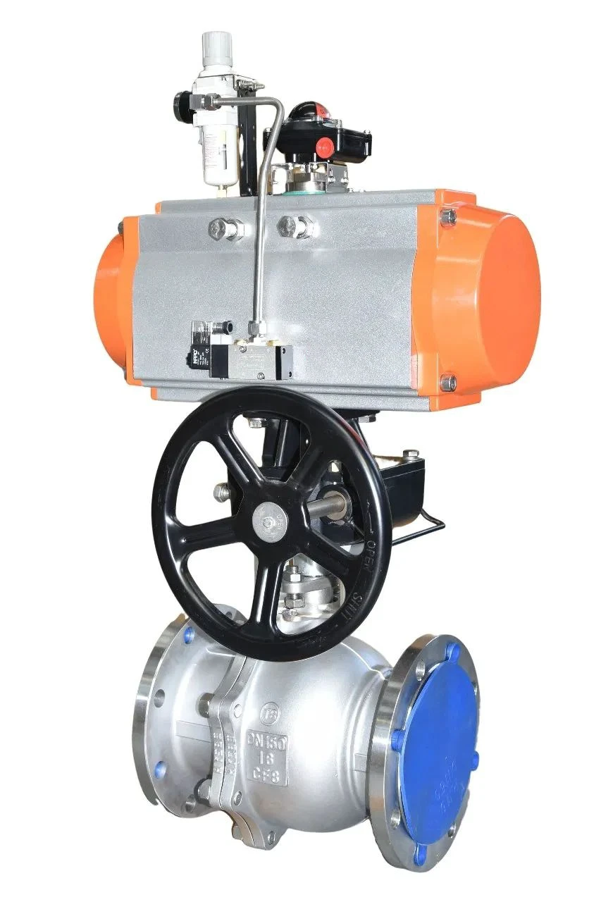 2 Way Double Flange Type Remote Operated Stainless Steel 304 Pneumatic Actuated Ball Valve