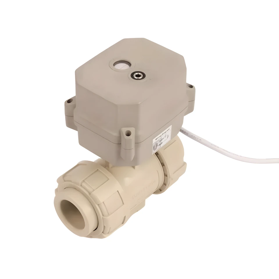 Mini Smart 24V DC Plastic Pph Double Union Motorized Water Control Ball Valve with Electric Actuator Plumbing Irrigation