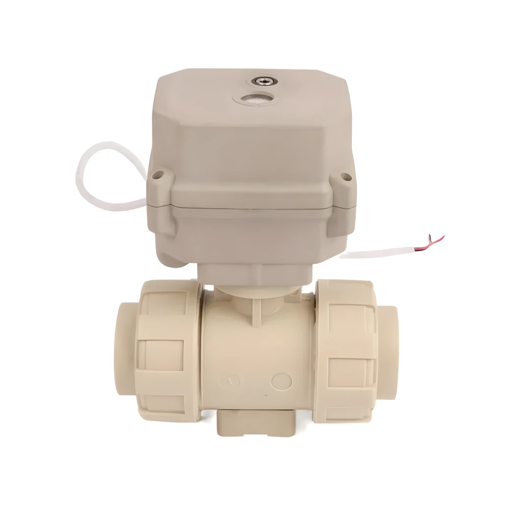 Mini Smart 24V DC Plastic Pph Double Union Motorized Water Control Ball Valve with Electric Actuator Plumbing Irrigation